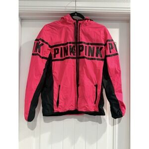 Victoria's Secret PINK Windbreaker Jacket Pink Black Logo XS/S Hooded